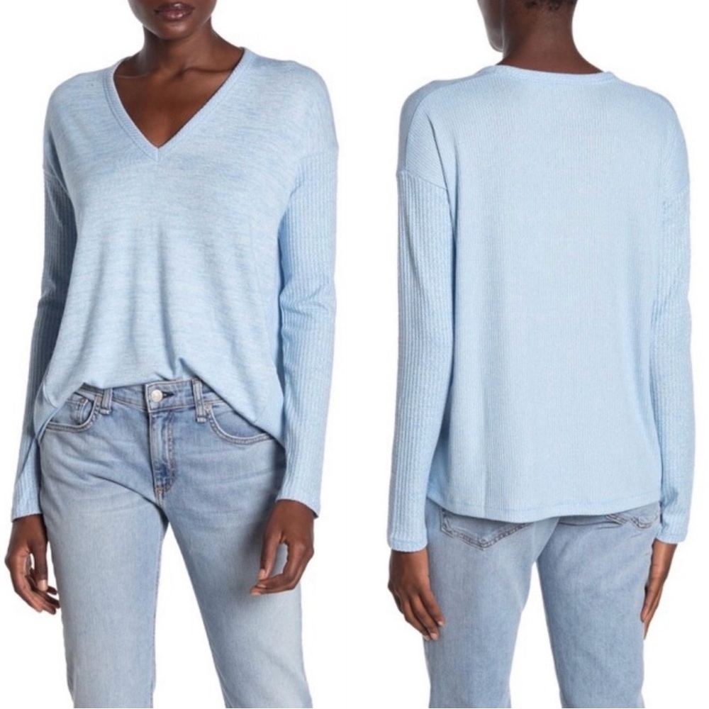 Rag & Bone ‘Clara Torqued V-Neck Long-Sleeve Tee’ in “Spring Blue” Size Small